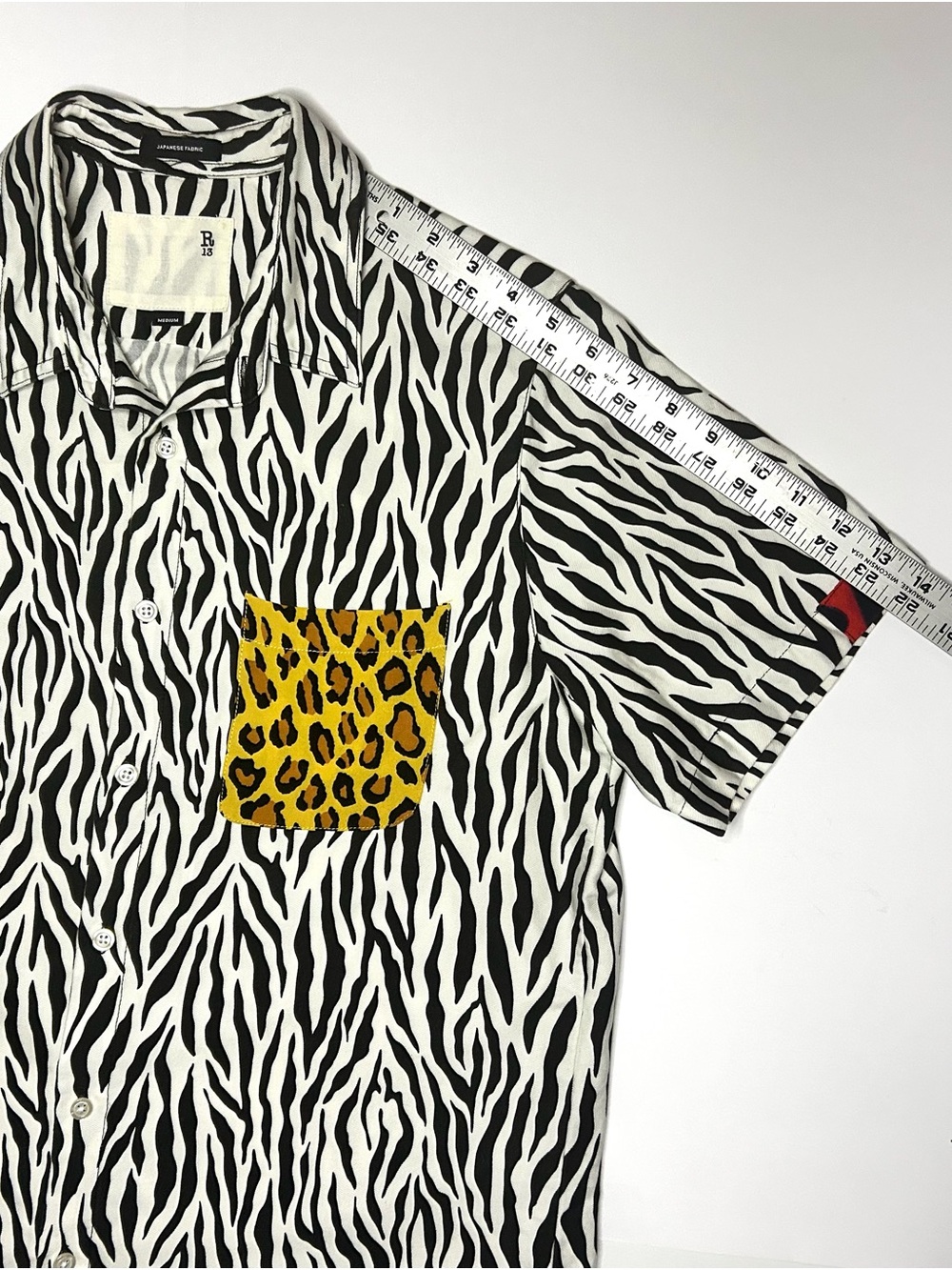 R13 Tony Shirt Black & White Zebra Button-Down with Yellow Leopard Chest Pocket - Picture 4 of 13